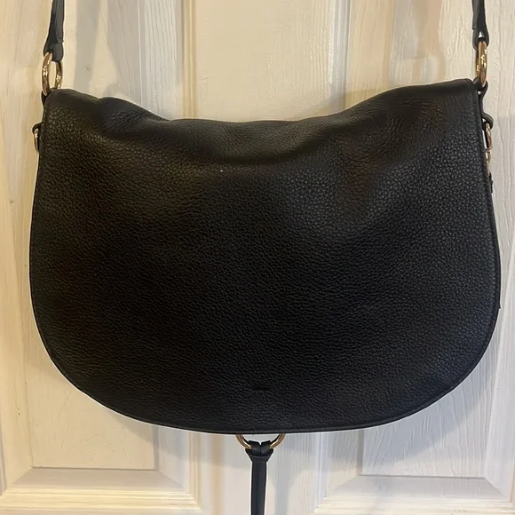 VINCE CAMUTO BARNA LEATHER SADDLE BAG BLACK WITH GOLD TONE HARDWARE - Picture 3 of 16